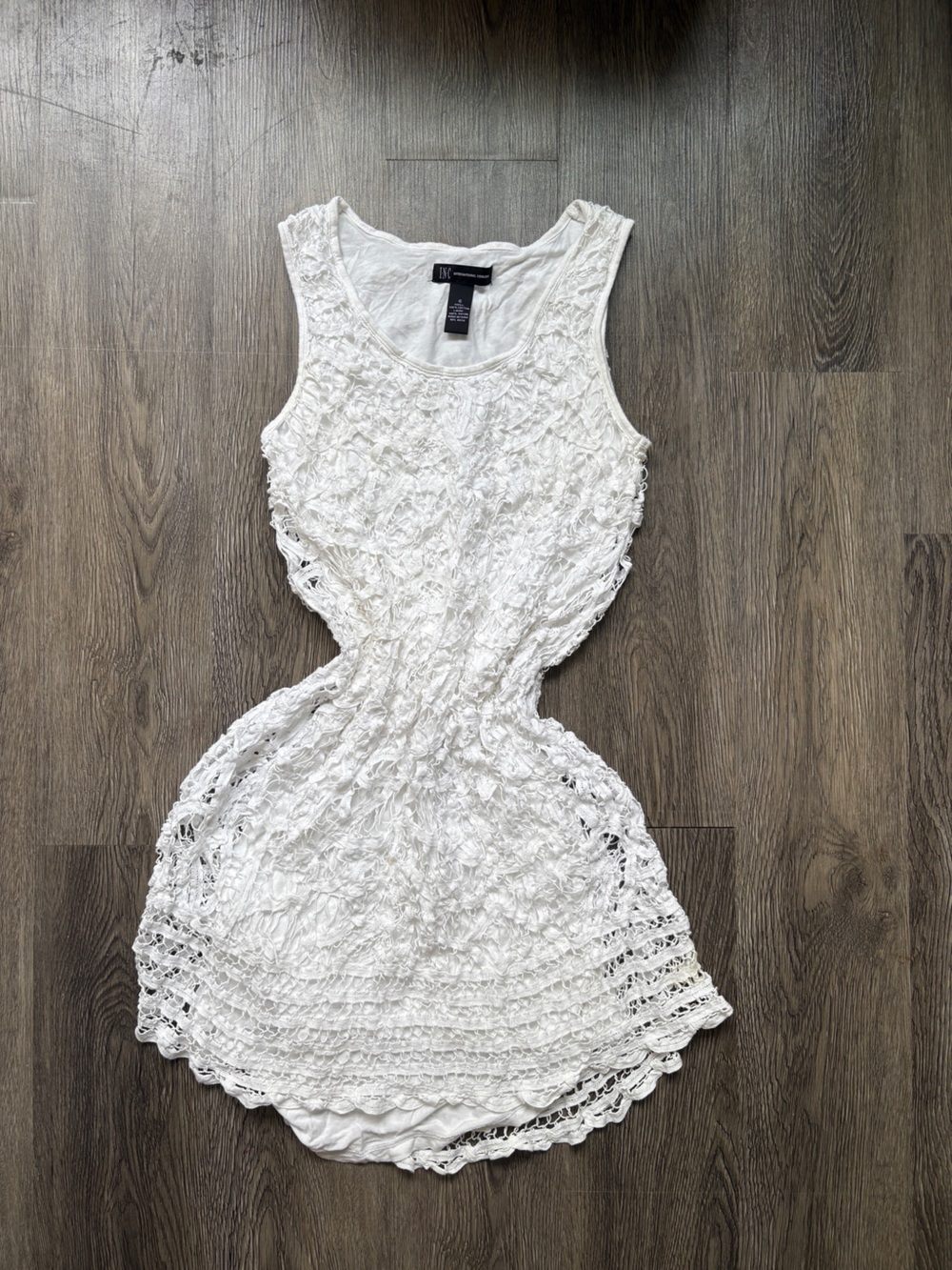 White Floral Eyelet Layer Mini Dress | Size 6